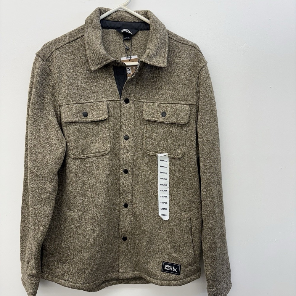 Eddie‎ Bauer Sweater Fleece Shirt Jacket Men's S H. Turkish Coffee Shacket Snaps